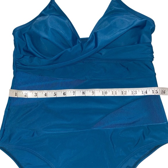 Teal Blue One Piece Swimsuit with Mesh Accents - Picture 10 of 11